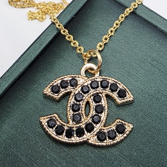 CHANEL Black & Gold Double C Pendant Necklace – S925 Gold Over Sterling Silver - Picture 1 of 4